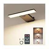 Feallive Bildbeleuchtung Kabellos, Dart Licht 1 Stück mit Fernbedienung 6000mah Akku Wandleuchte Innen 3 Farbtemperaturen Dimmbar Bilderleuchte mit Timer für Foto Bild Schwarz