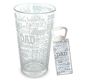Kovot DAD Sentiments Beer Glass & Bottle Opener Set - Great Gift For Dad | Father's Day Gift