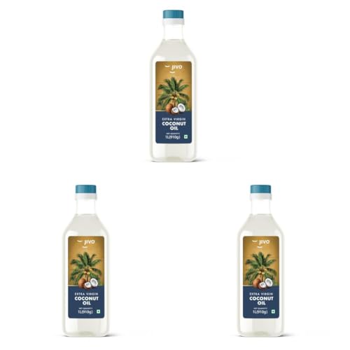 Image of JIVO Pure Extra Virgin Coconut Oil 1 Litre | Nourishing Oil Bottle for Skin | Hair Growth | Baby Massage | Good for Salad Dressing Zero Cholesterol and Trans Fat | Keto diet & Cooking (Pack of 3)