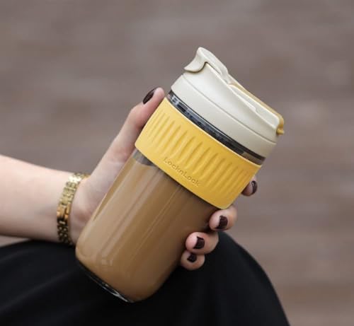 Image of Dual Shaker Glass Mug with Lid and Straw Coffee Tumbler Mug Anti-Slip Silicone Band,Leak-Proof Travel Cup Sipper Bottle for Hot & Cold Drinks - (Multi Color, 500ml)