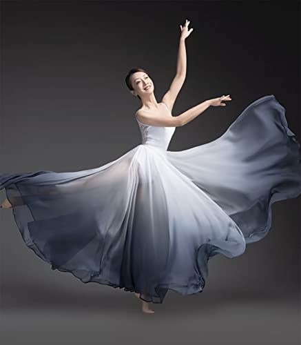 Z&X Modern Ballet Lyrical Dance Skirt Gradient Color Sheer Long Flowy Skirts for Ballerinas Photography Performance Black White 12 Black White One Size