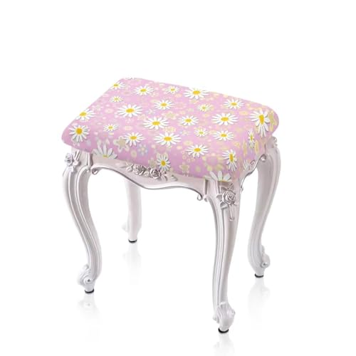 Bivxisrvo Daisy Vanity Stool Covers Bar Stool Covers Set of 2 with Elastic Bar Stool Saddle Seat Covers Rectangle Bench Seat Protector Barstool Covers with Elastic Bands for 14-20 inch Stool