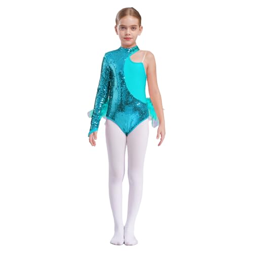 Combinaison danse moderne jazz fille inhzoy à paillettes asymétrique et bodysuit 6-16 ans