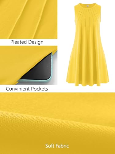 Image of KORSIS Tank Dress for Women Elegant T-Shirt Summer Sleeveless Dresses Swing A Line Vacation Beach Sundress with Pockets Yellow 3XL