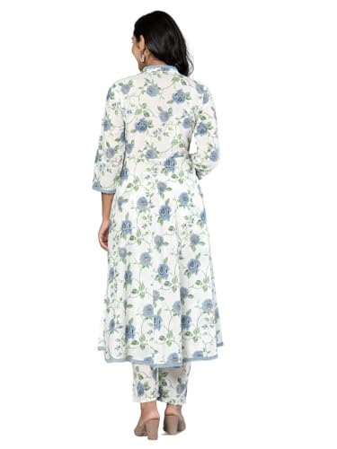 Image of Amayra Women's Cotton Printed Anarkali Kurta with Palazzo Pants and Dupatta