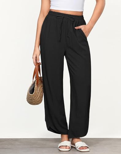 Womens Casual Wide Leg Pants High Waisted Baggy Sweatpants Summer Cropped Harem Pants with Pockets3