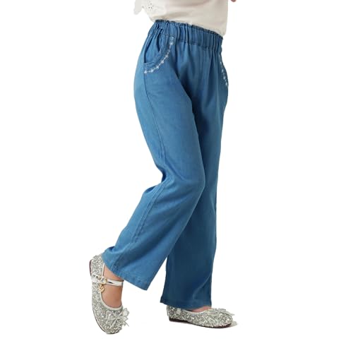 Girls Pants with Pockets Pull On Lightweight Bell Bottoms Straight Leg Baggy Jeans for Girls Flare School Pants