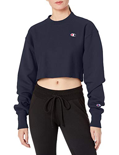Champion LIFE Women's Reverse Weave Cropped Cut Off Crew, Navy, X Large