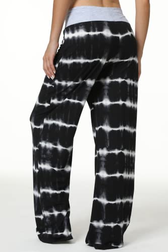X-Image Women Tie Dye Printed Lounge Pants Wide Legs Cotton Casual Lounge Pajama Black 3, Xx-Large #TOP1