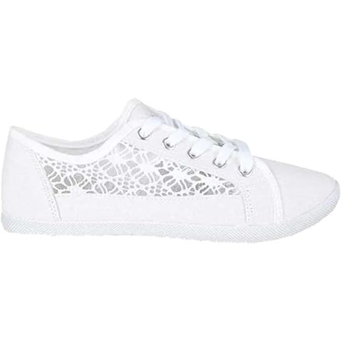 Womens Lace Up Canvas Plimsolls in White Cover