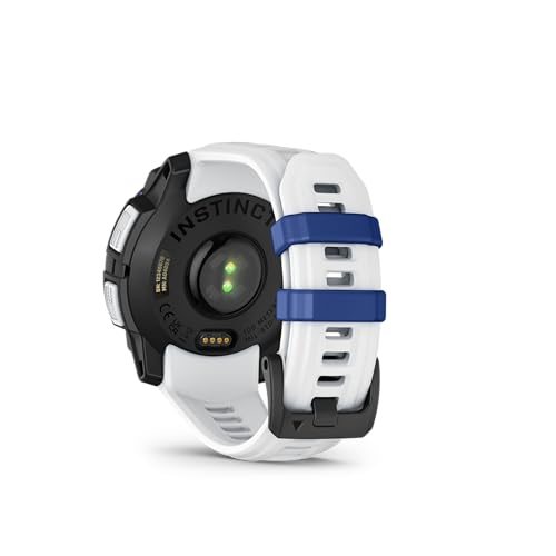 Image of Garmin Instinct 3 - 45 mm, Solar, Rugged Outdoor GPS Smartwatch, Built-in Flashlight, Supernova Collection Limited Edition Color, Whitestone with Whitestone /Bolt Blue Silicone Band