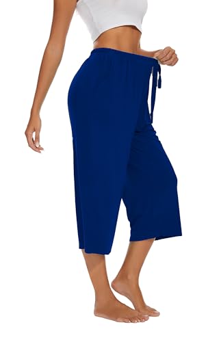 Image of Kabento 2 Pack Womens Pajama Pants Capri Sleep Lounge Pants Drawstring Pj Bottoms with Pockets