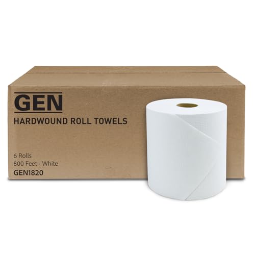 GEN Hardwound Roll Towels - White 8-Inch x 800 ft 6 Rolls/Carton