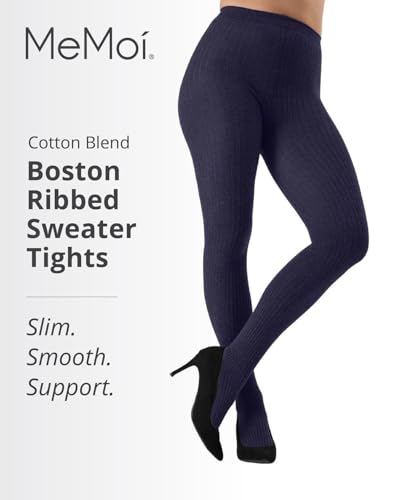 Image of MeMoi Boston Ribbed Cotton Sweater Tights, Warm Opaque Winter Tights