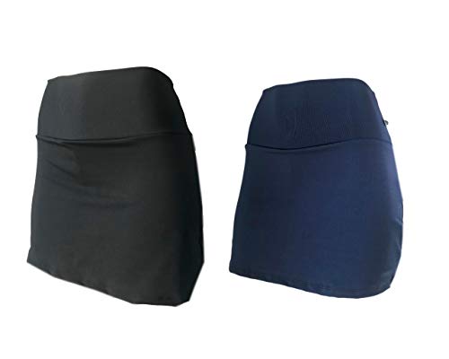 KIT 2 Shorts Saia Plus Size Suplex Cós Alto Estampada ou Lisa PRETO-AZUL G2