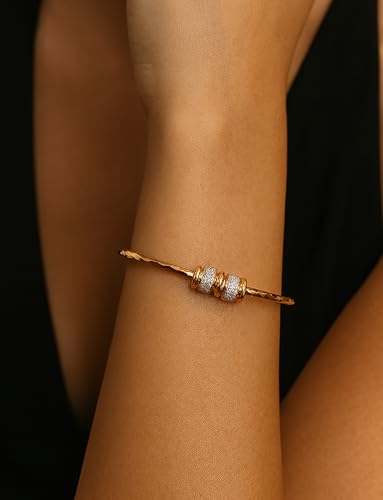 Image of Gold Plated Heart Bangle Bracelet, Twisted Rope Design with Black and Crystal Accent, Adjustable Cuff Style, Fashion Jewelry for Women