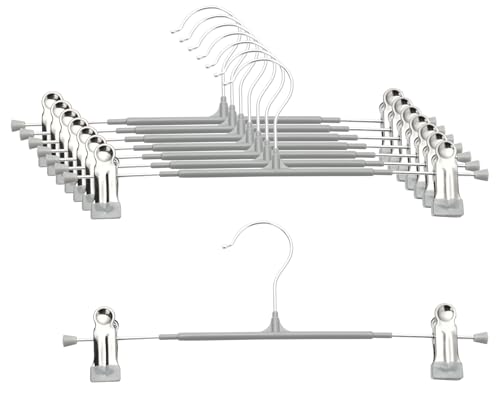 ズボンハンガー スカート ハンガー 8本セット パンツハンガー クリップ付き 360°回転 サイズ調整可能 滑り止め加工 省スペース スラックス スカート 収納 (ライトグレー)