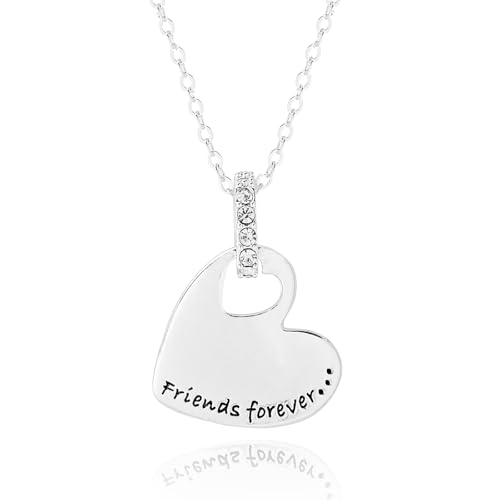 Image of equilibrium Modern Message Heart Pendant Necklace, Silver Plated, Sentimental Message for Nan, Mum, Friends and More (Friends)
