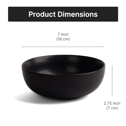 Image of Glimpse Homes Ceramic Serving Bowl | Microwave Safe | 7 inch | Classic Black