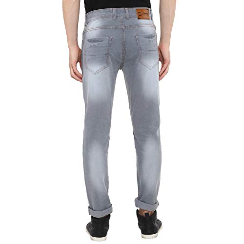 Image of Urbano Fashion Men's Ice Blue Slim Fit Zippered Jeans Stretch