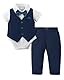 Baby Jungen Bekleidungsset Anzug, Kleinkind Gentleman Langarm Strampler Hemd + Hose + Weste + Fliege Festliche Taufe Hochzeit (A-Blau, 18-24 Monate)