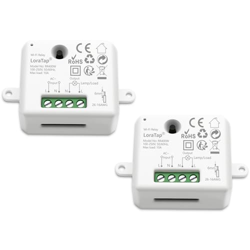 LoraTap Modulo Interruttore a Relè WiFi Smart Switch con Timer, Telecomando per Smartphone, per Automazione Domestica, Fai Da Te, Da Incasso, Compatibile con Alexa
