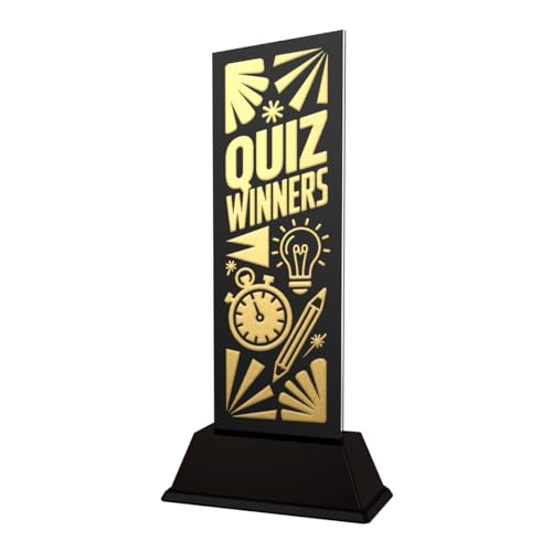 Trophée en métal doré Quiz Winners : élégance acrylique avec plaque gravée 21cm
