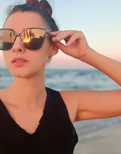 TIJN Polarized Sunglasses for Womens Mens,Trendy Oversized UV Protection Sun Glasses,Vintage Style Dark Shades2