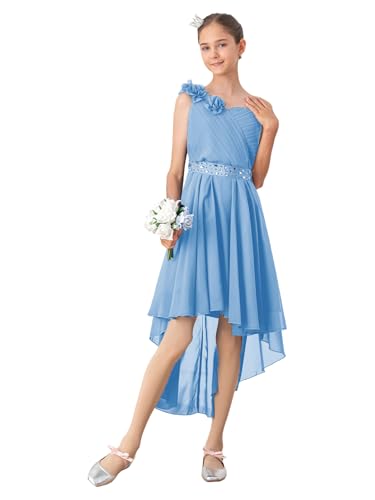 JEYPINMI Girls One Shoulder Flowers Chiffon Wedding Bridesmaid High Low Dress Pageant Prom Ball Gown3