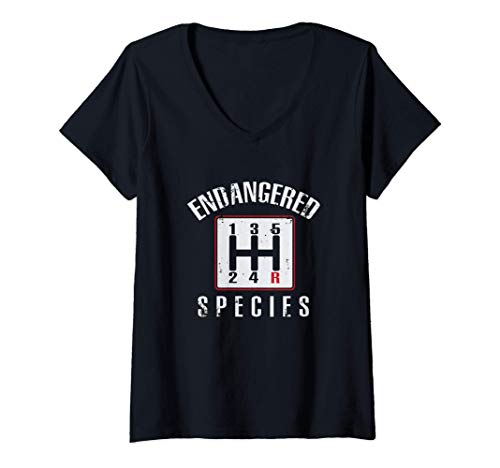 Mujer Funny Endangered Species Manual Transmission Car Camiseta Cuello V
