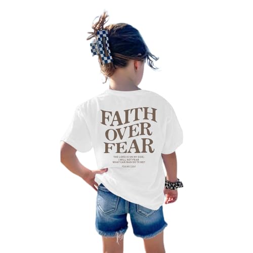 Image of Faith Over Fear Shirt Christian Jesus Tshirts for Girls Religious Inspirational Tees Bible Verse Tops for Kids 3-12