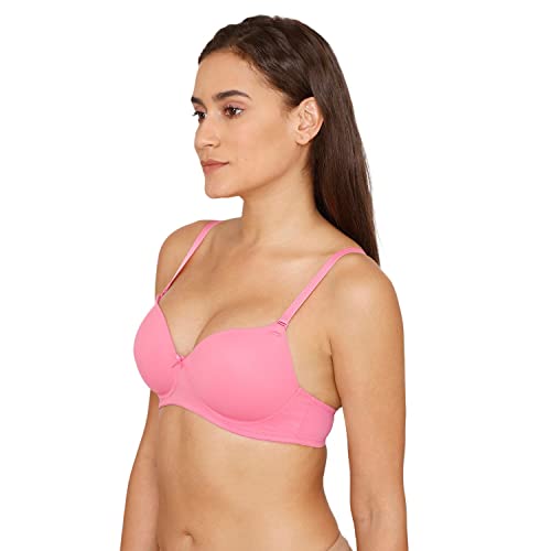 Image of Zivame Beautiful Basics Padded Non Wired 3 /4th Coverage Tshirt Bra for Women - Ibis Rose