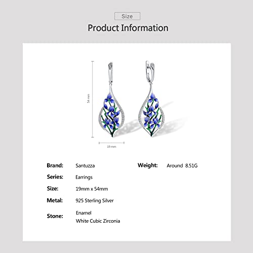 Santuzza 925 Sterling Silver Purple Orchid Earrings Cubic Zirconia Handmade Enamel Flower Dangle Earrings For Women #TOP4