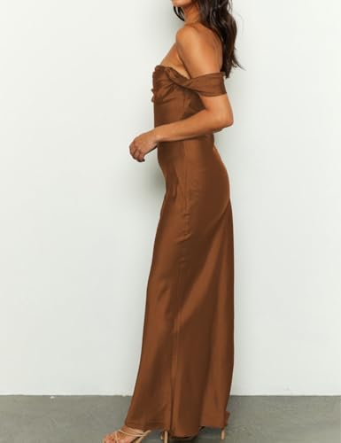 Image of Realtix Satin Off The Shoulder Strapless Bridesmaid Maxi Dress for Women | Elegant,Ruched,Backless,Long,Tube,Sleeveless,Bridesmaid,Wedding Guest,Evening,Cocktail Party,Semi Formal,Garden Party