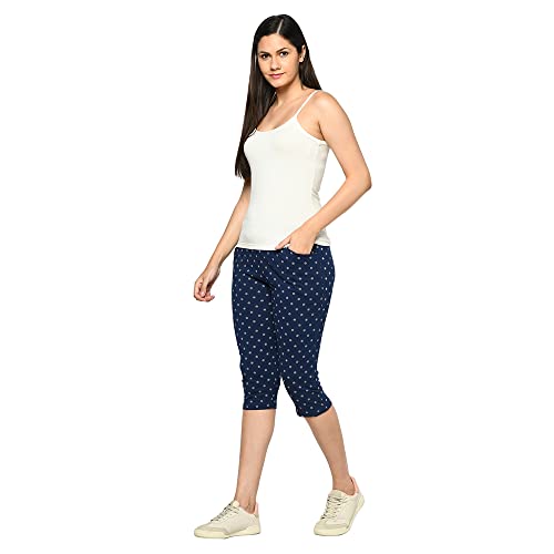 Image of ESPRESSO Women Casual Relaxed Fit 3 /4the Cotton Printed Capri Pants with Pockets - Pack of 2 (Regular and Plus Sizes)