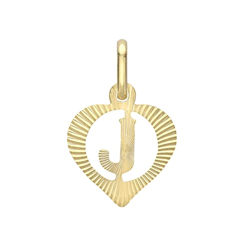 CARISSIMA Women's 9ct Yellow Gold Diamond Cut 'J' Initial Heart Pendant - CHAIN NOT INCLUDED