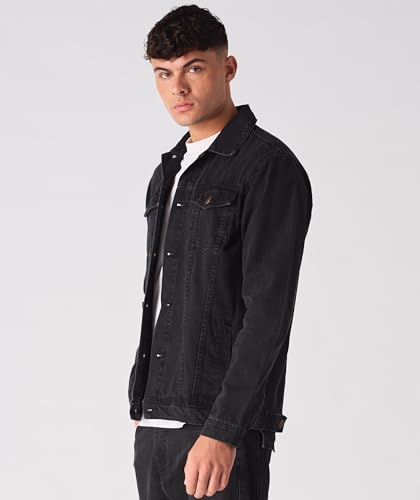 Image of JMOJO Jean Jacket Men - Button Down Trucker Style with Functional Pockets - Classic Mens Denim Jackets for Casual Outfits