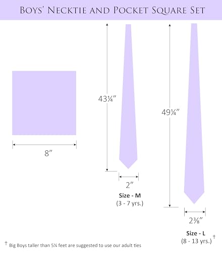 Image of Boy's Solid Tie with Pocket Square Set, Regular Necktie for Children and Kids, Self-Tied