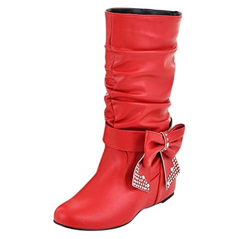 LOIJMK Retro Women's Rhinestone Bow Tie Boots Cover