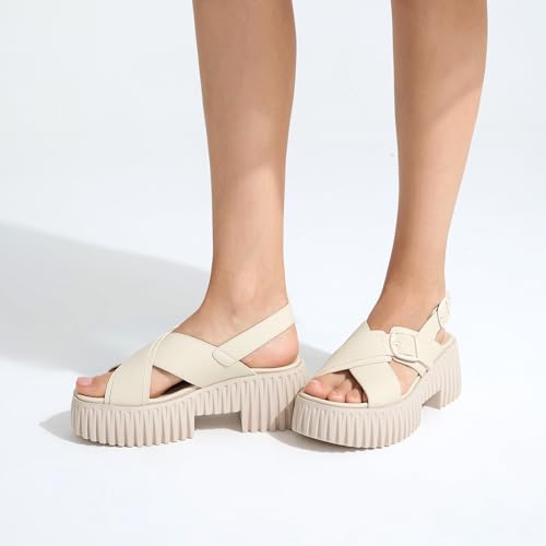 Image of UBFEN Womens Platform Sandals With Arch Support Comfy Walking Wedge Crisscross Band Summer Casual
