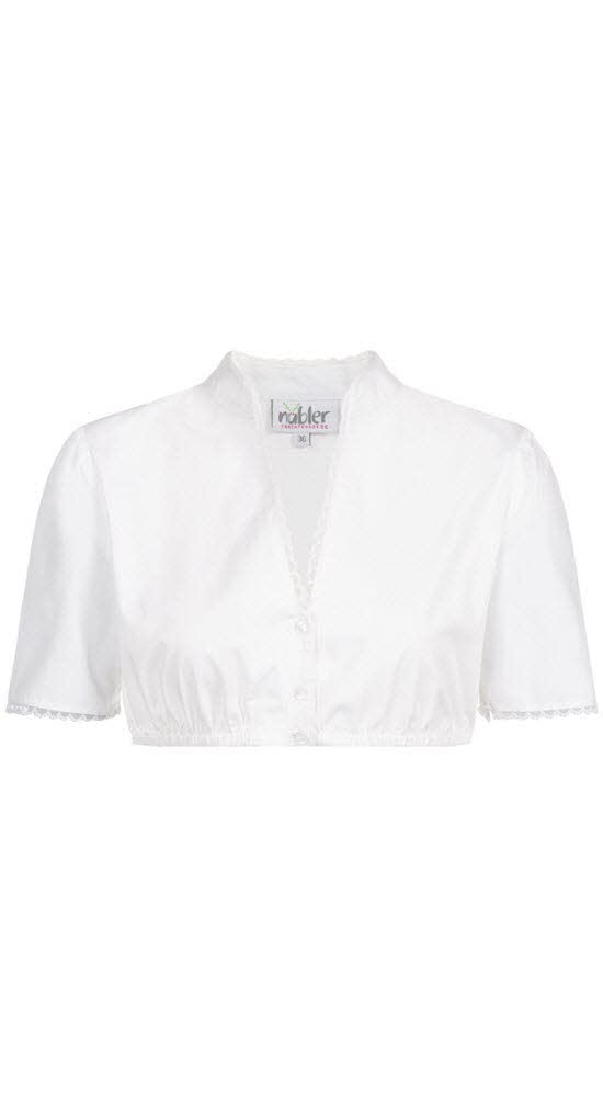 Nübler Dirndlbluse Damen BABSI - Kurzarm Trachtenbluse mit Spitze & V-Ausschnitt im Landhaus Stil - Original bayerische Tracht, Perfekt für Dirndl, Weiß