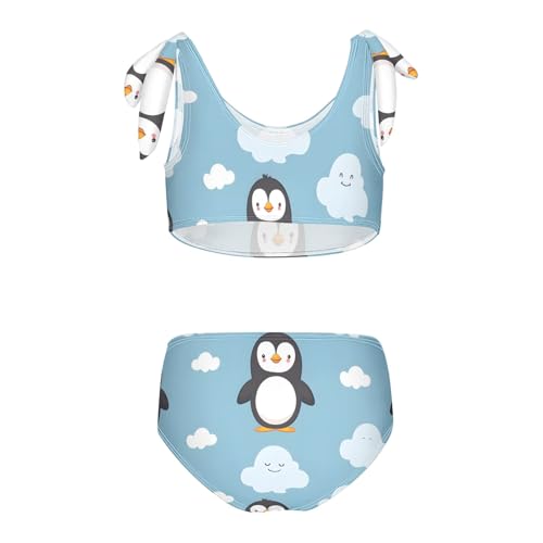 Girls' Bikini Set, Cartoon Penguin and Cloud Kids Swimsuit 2 Pcs Beach Bathing Suit2