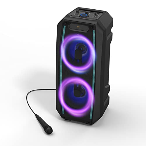 Altavoz con Microfono Karaoke, Altavoz Bluetooth con Luces/LED RGB Grande, 2 Potentes Altavoces y Som, Portatil con Bateria de 7 Horas para Exterior, Bafle con Sonido Potente, Puerto USB y Radio FM Cover