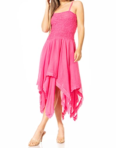 Image of Sakkas Ella Smocked Bodice Spaghetti Strap Double Layered Dress