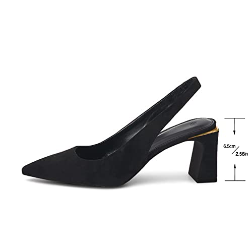 Image of JeimPoey Womens Slingback Chunky Heels Point Toe Pumps Shoes Block Heel Summer Sandals Low Heel Party Shoes