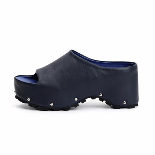 Image of XOBZJH Long-Hair Calfskin Chunky Clog Slide for Women - Memory Foam Luxury Slip on Shoes Women's Mules & Platform Clogs,Designer Mules for Women 2025