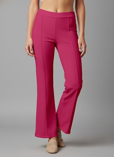 Image of Mehrang Cotton Blend Bootcut Parallel Trouser Pants for Women Regular Fit, Bellbottom Straight Pants for Womens