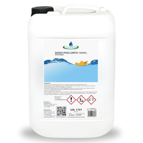 acquaverde | Ipoclorito di Sodio 14/15% per Piscina, Cloro Liquido per il Trattamento e Mantenimento dell’Acqua, Cloro Attivo senza Stabilizzante, Ideale anche per Pompe Dosatrici - Tanica 10 kg