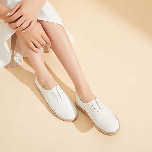 Women's Flats Mesh Slip-On Shoes Espadrilles Flats Closed Toe Cute Loafer Breathable Casual Shoes For Women (Two Ways: Lace Up & Slip On) (White,Us9) #TOP4