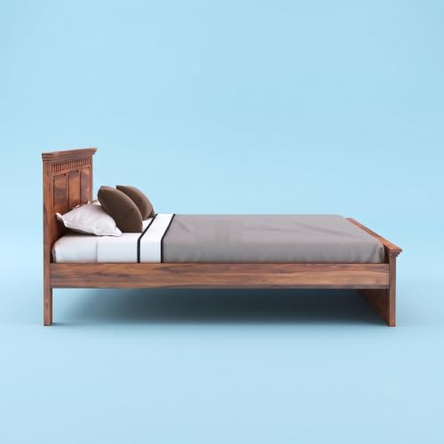 Image of Solid Sheesham Wood King Size Bed with Headboard, Without Storage Cot, Double Bed Furniture for Livingroom, Bedroom, Guestroom, Hotelroom Areas